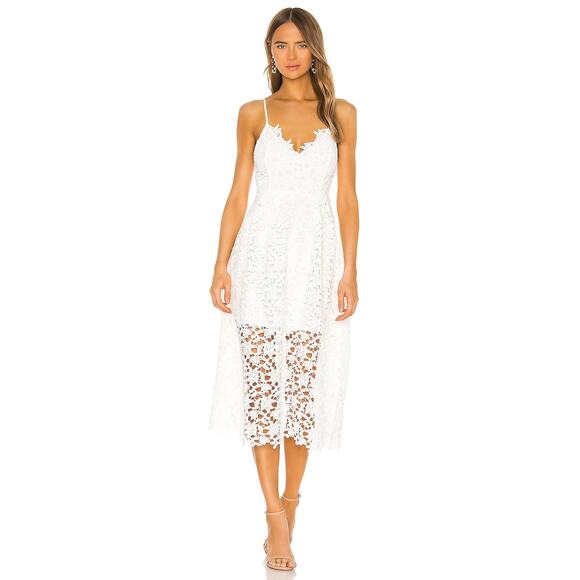 ASTR The Label Womens Lace Midi Dress White Crochet Floral Medium Summer Wedding - Picture 3 of 11
